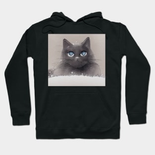 Blue Eyed Gray Cat in Snow Hoodie